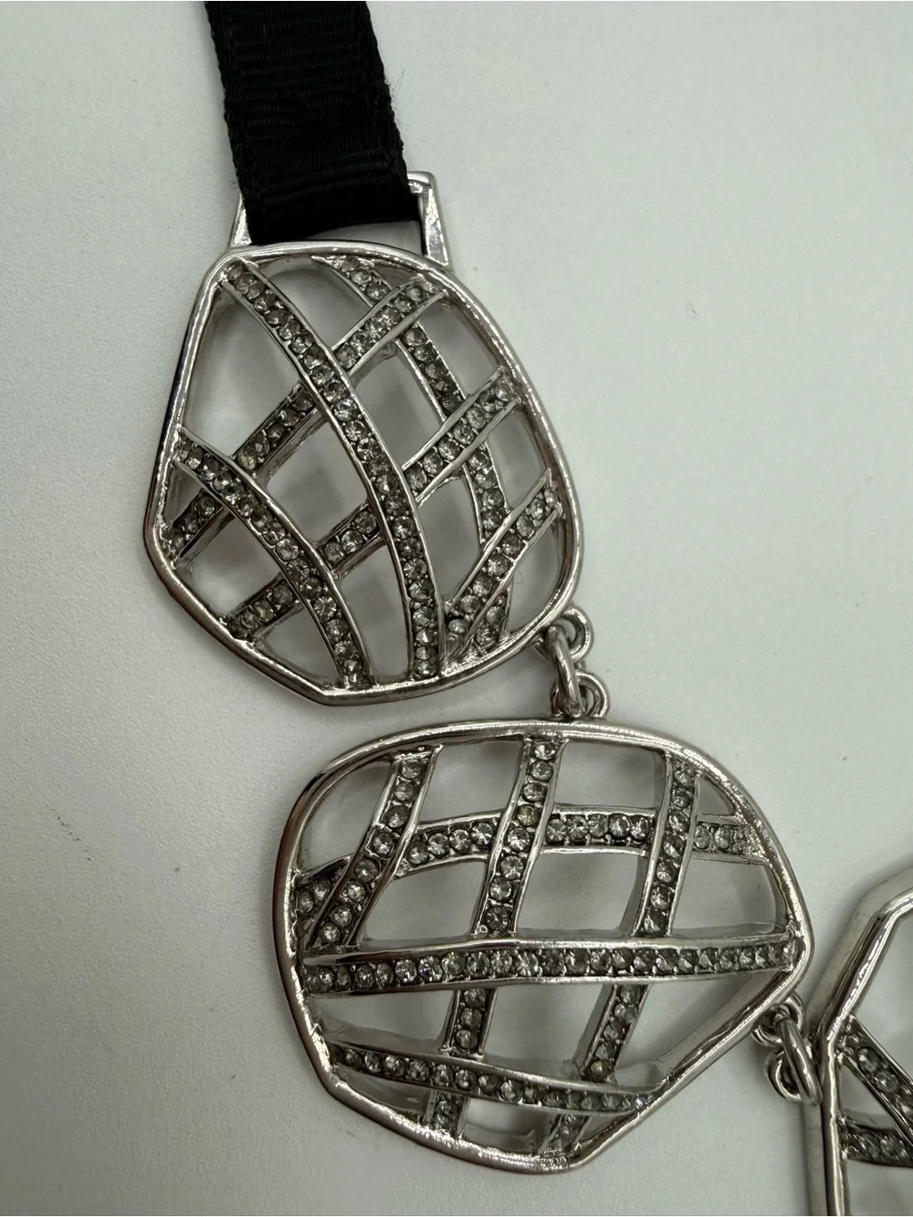Simply Vera Silver Tone Geometric Statement Necklace Black Ribbon Collar